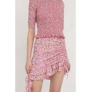 Sukňa HUGO ružová farba, mini, rovný strih