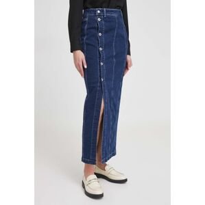 Rifľová sukňa Pepe Jeans tmavomodrá farba, maxi, rovný strih
