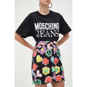 Rifľová sukňa Moschino Jeans čierna farba, mini, rovný strih