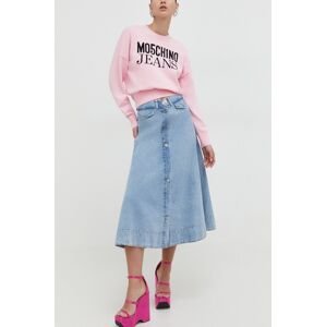 Rifľová sukňa Moschino Jeans midi, áčkový strih