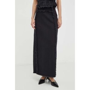 Rifľová sukňa Gestuz čierna farba, maxi, rovný strih