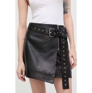 Kožená sukňa Gestuz čierna farba, mini, rovný strih