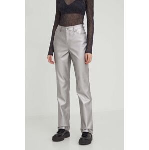 Nohavice Karl Lagerfeld Jeans dámske, strieborná farba, rovné, vysoký pás