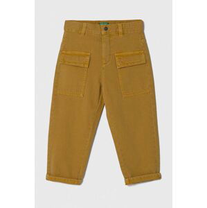 Detské bavlnené nohavice United Colors of Benetton žltá farba, jednofarebné