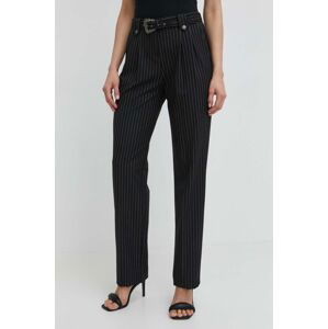 Nohavice Versace Jeans Couture dámske, čierna farba, rovné, vysoký pás
