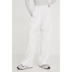 Ľanové nohavice Abercrombie & Fitch biela farba, široké, vysoký pás