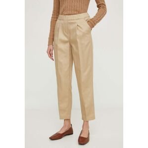 Nohavice Sisley dámske, béžová farba, cigaretový strih, vysoký pás