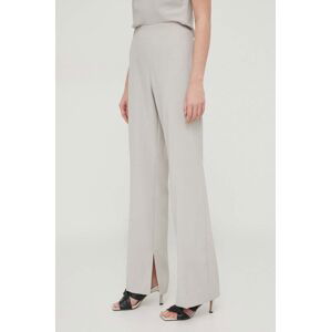 Nohavice Calvin Klein dámske, šedá farba, rovné, vysoký pás