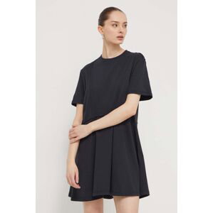 Bavlnené šaty UGG čierna farba, mini, áčkový strih