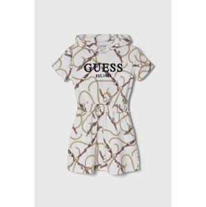 Dievčenské bavlnené šaty Guess béžová farba, mini, áčkový strih