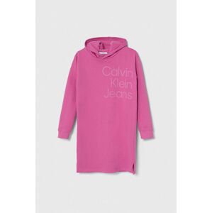 Dievčenské bavlnené šaty Calvin Klein Jeans ružová farba, mini, rovný strih
