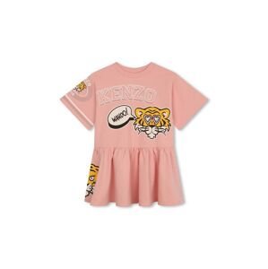 Dievčenské bavlnené šaty Kenzo Kids ružová farba, mini, áčkový strih