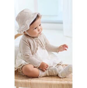 Ľanové šaty pre deti Mayoral Newborn béžová farba, mini, áčkový strih