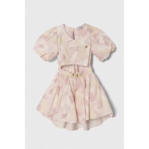 Dievčenské bavlnené šaty Pinko Up béžová farba, mini, áčkový strih