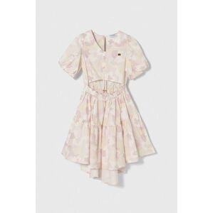 Dievčenské bavlnené šaty Pinko Up béžová farba, midi, áčkový strih