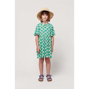 Dievčenské bavlnené šaty Bobo Choses zelená farba, mini, áčkový strih