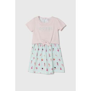 Dievčenské šaty Guess ružová farba, mini, áčkový strih