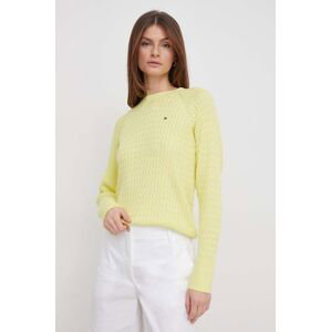 Bavlnený sveter Tommy Hilfiger žltá farba, tenký