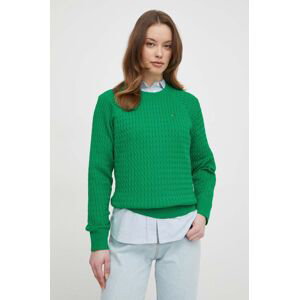 Bavlnený sveter Tommy Hilfiger zelená farba, tenký