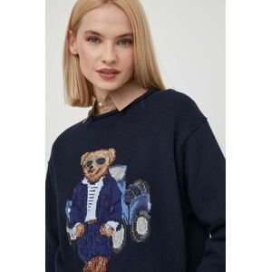 Bavlnený sveter Polo Ralph Lauren tmavomodrá farba