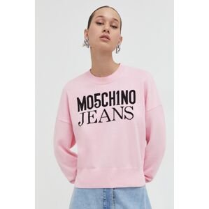 Bavlnený sveter Moschino Jeans ružová farba, tenký