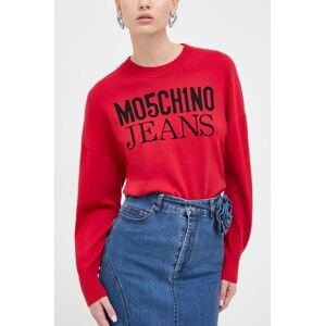 Bavlnený sveter Moschino Jeans červená farba, tenký