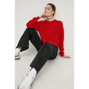 Bavlnený sveter Tommy Jeans červená farba