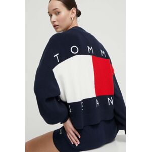 Bavlnený kardigán Tommy Jeans tmavomodrá farba