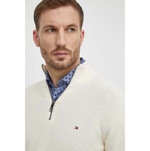 Bavlnený sveter Tommy Hilfiger béžová farba, tenký, s polorolákom