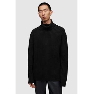 Vlnený sveter AllSaints VARID čierna farba, teplý, s rolákom