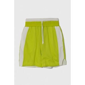 Detské krátke nohavice Sisley zelená farba, nastaviteľný pás