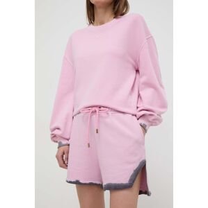Bavlnené šortky Pinko ružová farba, jednofarebné, vysoký pás, 103214.A1OF