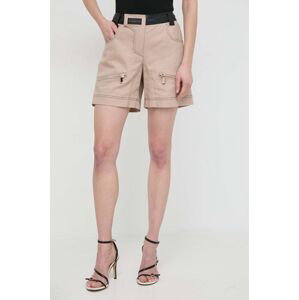 Rifľové krátke nohavice Pinko dámske, hnedá farba, vzorované, vysoký pás