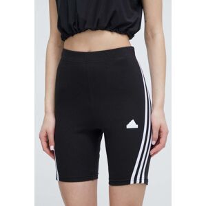 Šortky adidas dámske, čierna farba, s nášivkou, vysoký pás