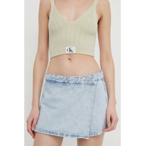 Rifľové krátke nohavice Calvin Klein Jeans dámske, jednofarebné, vysoký pás