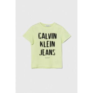 Detské bavlnené tričko Calvin Klein Jeans zelená farba, s potlačou