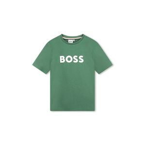Detské bavlnené tričko BOSS zelená farba, s potlačou