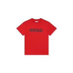 Detské bavlnené tričko HUGO červená farba, s potlačou