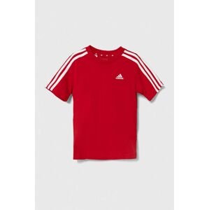 Detské bavlnené tričko adidas červená farba, s nášivkou