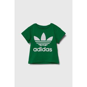 Detské bavlnené tričko adidas Originals TREFOIL TEE zelená farba, s potlačou