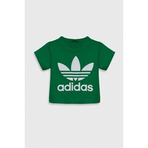 Detské bavlnené tričko adidas Originals TREFOIL TEE zelená farba, s potlačou