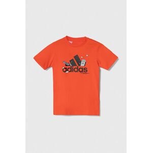 Detské bavlnené tričko adidas oranžová farba, s potlačou
