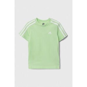 Detské bavlnené tričko adidas zelená farba, s nášivkou