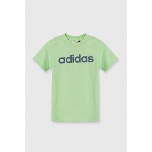Detské bavlnené tričko adidas zelená farba, s potlačou