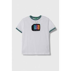 Detské bavlnené tričko United Colors of Benetton biela farba, vzorovaný