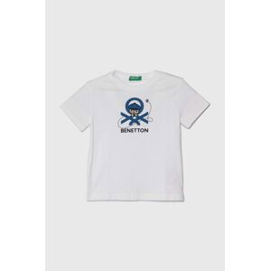 Detské bavlnené tričko United Colors of Benetton biela farba, s potlačou