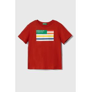 Detské bavlnené tričko United Colors of Benetton červená farba, s potlačou