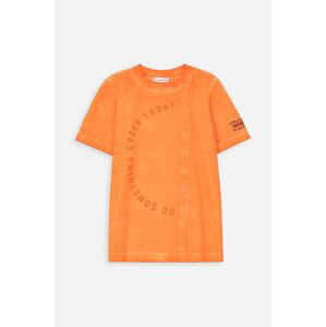 Detské bavlnené tričko Coccodrillo oranžová farba, s potlačou