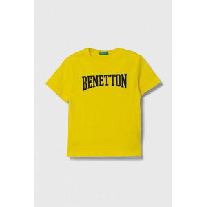 Detské bavlnené tričko United Colors of Benetton žltá farba, s potlačou