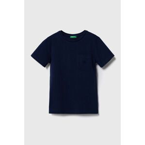 Detské bavlnené tričko United Colors of Benetton tmavomodrá farba, jednofarebný